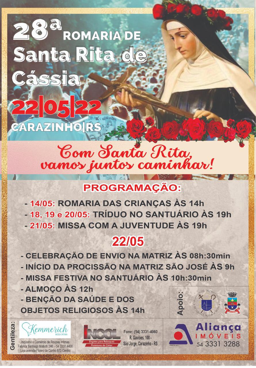 Carazinho se prepara para 28ª Romaria de Santa Rita de Cássia 