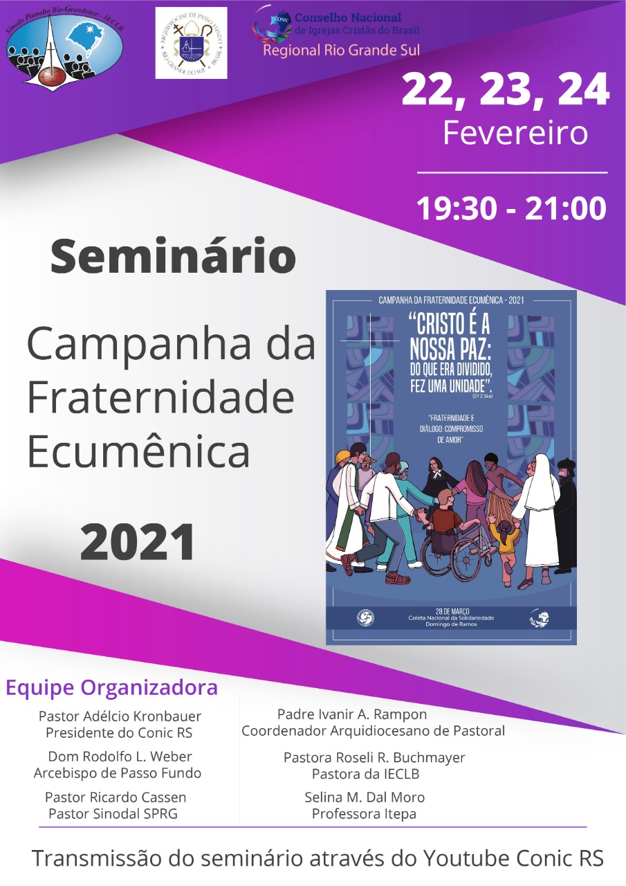 Começa hoje o eminário da Campanha da Fraternidade Ecumênica 2021