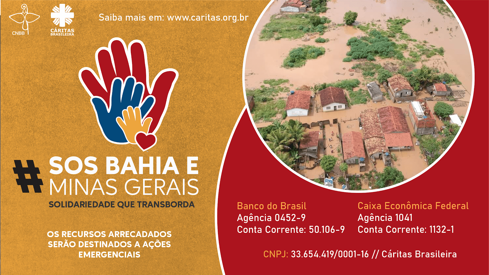 CNBB e Cáritas lançam Campanha Emergencial em auxílio às famílias da Bahia e Minas atingidas pelas chuvas